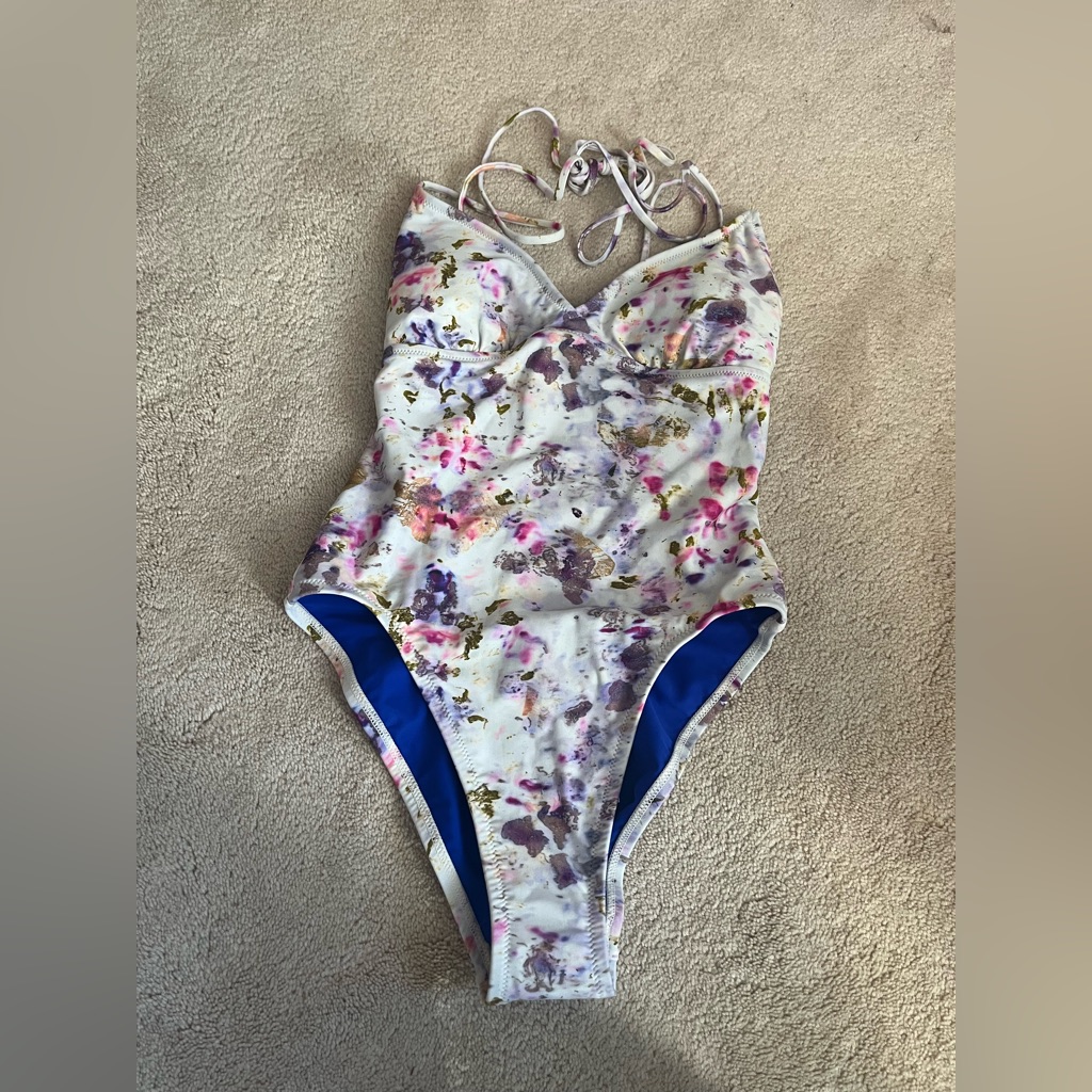 J. Crew White Floral One-Piece Swimsuit With Purple & Pink Accents